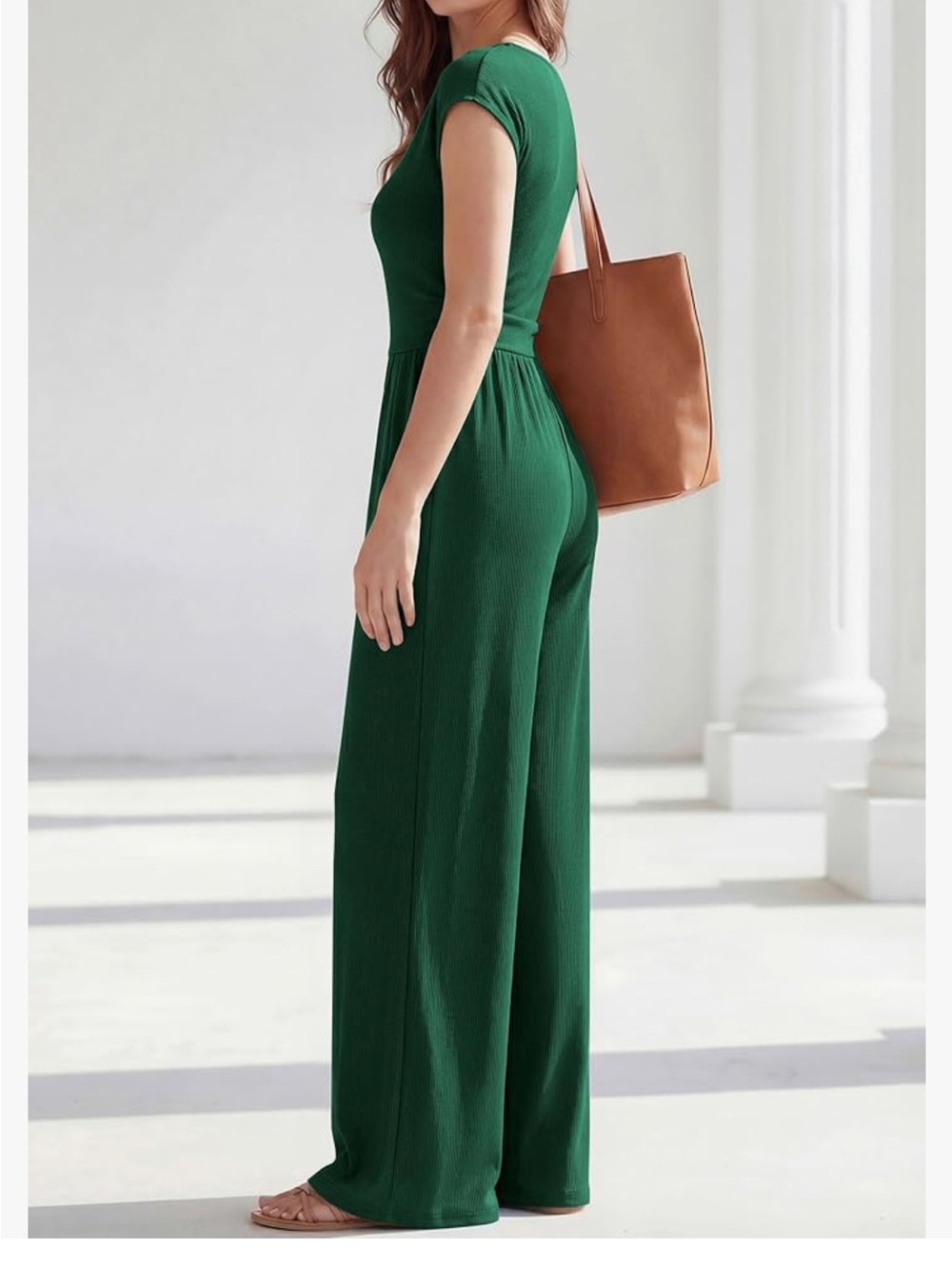 Cap-Sleeve Emerald Green Jumpsuit - Picture 12 of 13